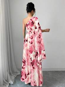 Women's Printed Dress With Bare Shoulders And A Defined Waist, Ideal For Dates, Parties, Etc. - 粉色 - 查看 2