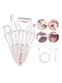 MIGUAN 4-In-1 Electric Shaver And Trimmer Set: Nose Hair Trimmer, Eyebrow Trimmer, Body Hair Trimmer, USB Rechargeable - Multi-Functional Body Groomer, Perfect Gift For Women - Pink - View 2