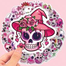 50pcs Matte Halloween Pink Skull Stickers, Suitable For Asymmetrical Shaped Phone Cases, Laptops, Water Bottles, Scrapbooks, Diaries - Multicolor - View 3