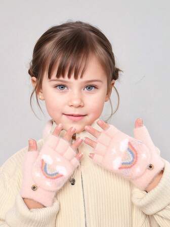 زوج من قفازات بنات بأصابع مفتوحة دافئة ومحمية بألوان نمط ، مناسبة للأنشطة الخارجية والاستخدام اليومي