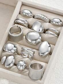 2 set, 14 pezzi, anelli da cocktail minimal chic eleganti vintage, asimmetrici, geometrici, liquidi, spessi e vistosi, ideali come regalo per vacanze, feste in spiaggia, appuntamenti e uso quotidiano