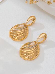 2pcs Fashionable Minimalist Geometric Water Drop Inlaid Earrings, Suitable For Women's Daily And Party Wear - Yellow Gold - View 2