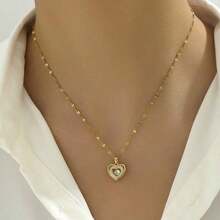 1pc Stainless Steel Moving Heart Design Pendant Necklace, Cute Unique Style For Casual, Vintage, Fashionable, Streetwear, Commuting, Festival Party Look Of Women Valentines - 1個 - 查看 2