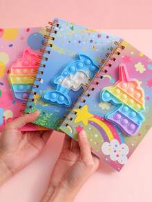 卡通学生线圈装订笔记本，80 页，独角兽图案，减压备忘录，返校礼物 - 黑色 - 查看 12