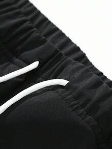 男士黑色条纹阔腿工装裤，拼接宽松直筒休闲运动裤，春秋