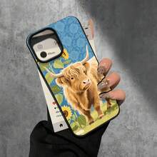 Fundas y carcasas protectoras con orificios grandes, diseño de ganado Highland con girasoles, compatibles con phone 16 Pro Max, 16, 15 Pro, 14, 14 Plus/14 Pro Max, 13, 13 Pro, 12 Pro y 11/11 Pro. Regalos para cumpleaños y festividades - Negro - Ver 3