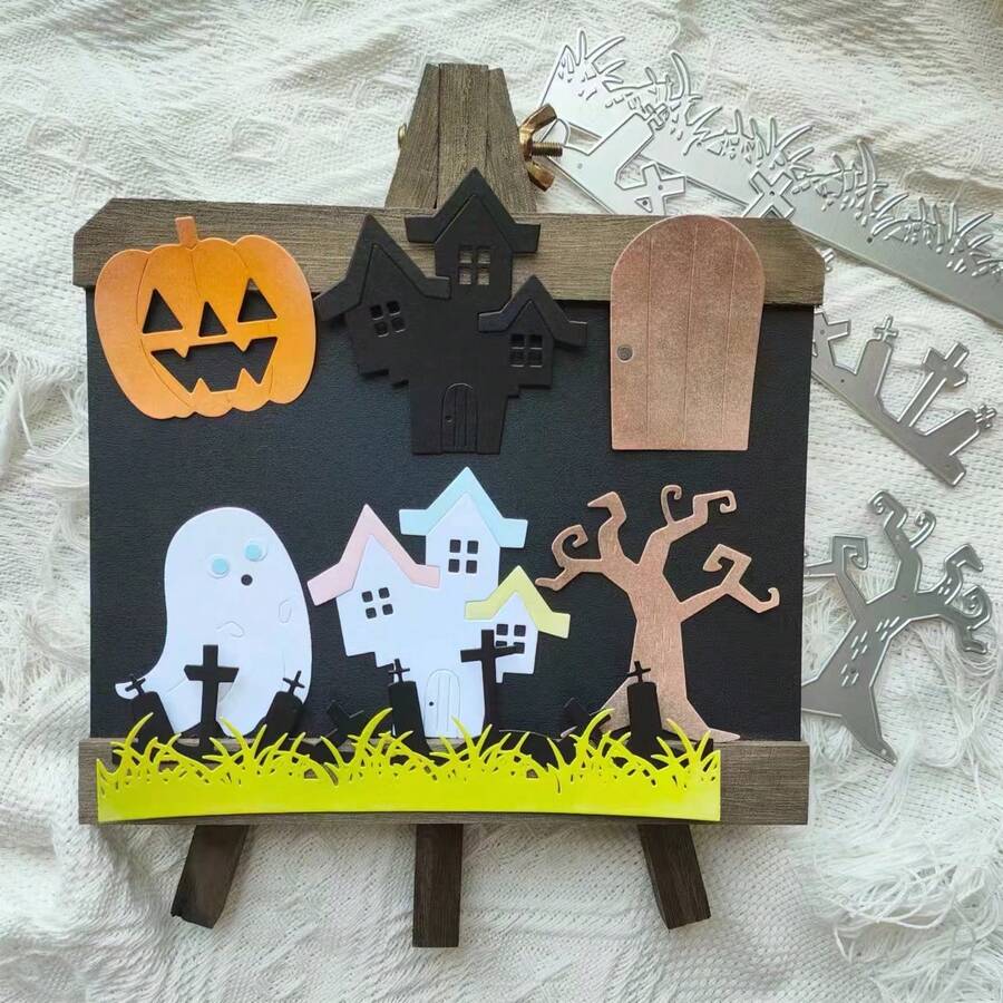 1 buc Ștanțe de decupat metal Halloween, Decupaje noi, Șabloane de embosare pentru DIY Crafting Scrapbooking Consumabile, Mucegai Șablon, Decupaje decorative din hârtie pentru album foto pentru realizarea de cărți, Decorațiuni DIY Craft