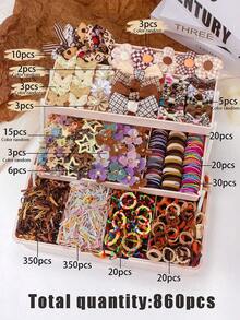 10/165/830/860/879 件复古女孩发饰套装，包含蝴蝶结发夹、花朵发夹、兔耳发圈、水钻四叶草侧夹、Y2K 星星 BB 夹、迷你爪夹和毛巾弹力发带，适合女孩日常、派对和旅行，打造可爱优雅的复古风格 - 彩色 - 查看 17