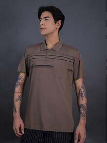 Men's Multicolored Cotton Polo Shirt - 咖啡棕 - 查看 3