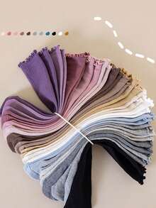 1双/3双儿童秋冬针织条纹过膝袜，女童过膝袜 - 彩色 - 查看 6