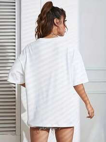 Stylish Regular Size Women'S Round Neck Short Sleeve T - Shirt With Breathable Fabric And Interlocked Heart Creative Pattern For Casual Wear - White - View 2