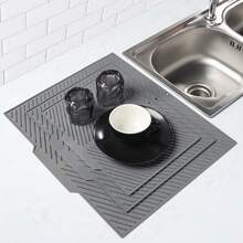 1PC Silicone Drain Mat, Foldable Kitchen Drying Mat, Drain Mat, Fruit, Vegetable, Tableware Drain Mat, Sink Mat, Dining Table Storage Mat, Kitchen Gadget