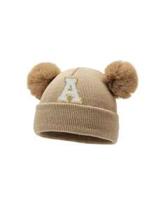 1 件装婴儿 A-Z 字母针织帽 婴儿女孩帽子 儿童无檐便帽 婴幼儿配饰 儿童帽子 弹力 0-3 岁幼儿女孩男孩帽子 - 卡其色 - 查看 6