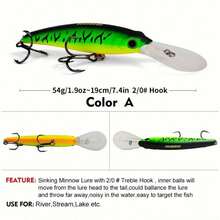 1/5pcs 19cm 54g Minnow Fishing Lures, Deep Diving Minnow Bait, Artificial Swimbait, Carp & Mullet Fishing Bait, Professional Sea Fishing Lures Gift For Men - Multicolor - View 5