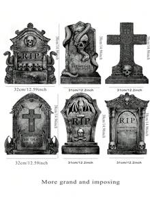 Set de 6 lápidas de Halloween, estaca de cementerio para el jardín, señal de lápida con base aterradora, material de PP, señal de lápida de tamaño grande reutilizable, grietas realistas, fácil de instalar, adecuado para decoración de lápidas en el jardín, decoración de fiesta de miedo al aire libre, decoración de ambiente de cementerio en el jardín