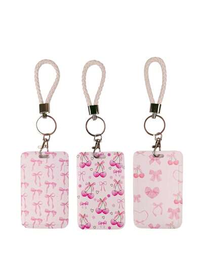 1pc Cute Bow Slide Card Holder, Butterfly Pattern Student Card Case/Badge Holder