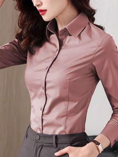 Blusa de manga larga con forro de blazer, uniforme formal profesional para oficina, color rosa, nueva colección primavera-otoño 2025, traje de negocios para otoño/invierno