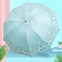 1pc Lightweight Portable Waterproof Umbrella, 10 Ribs Floral Pattern Folding Umbrella With Excellent UV Protection, Casual Lightweight Portable Waterproof Umbrella For Men And Women