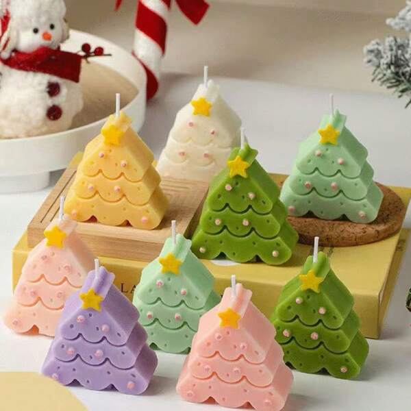 1pc Christmas Tree Shape Aromatherapy Candle Christmas High-End Atmosphere Decoration Fragrance Small Ornaments Candle Souvenir Home Decor Christmas Decorations Room Decor Winter