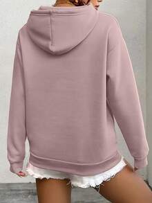 Women's Casual Sports Hoodie With Front Pockets. Machine Washable Casual Sweatshirt For Fall And Winter. Drawstring Cuffs. Everyday Sportswear. - Bụi hồng - Xem 6