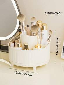 Rotating Makeup Brush Holder Stand, Multi-Functional Rotating Pen Holder, Cosmetic Storage Box, 3 Color Options (Pink, White, Cream) - Milky White - View 2