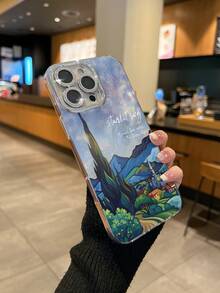 1pc Healing Artistic Ins Style Transparent Case Blue Purple Gradient Van Gogh Starry Night Cypress European Town Landscape Painting Starlet Sky Handwritten English Art Phone Case Oil Painting Starry Sky Atmosphere Unisex Full Coverage Anti-Drop Soft Shell Compatible With IPhone All Series, Compatible Models: IPhone17/17Pro/17ProMax/16/16Plus/16ProMax/16e/15ProMax/11/12/12Pro/12ProMax/13/13Pro/13ProMax/14/14Pro/14ProMax - Fine Hole Vortex - View 3
