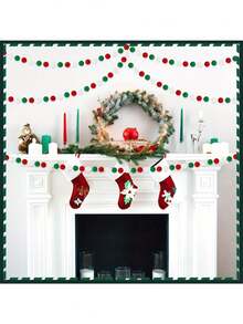 1/2 buc ghirlandă de Crăciun cu pom-pom, 78 inch, decorațiuni agățate, bile de pâslă DIY, ornament pentru banner cu mărgele pom-pom roșii, alb-verzi, potrivit pentru petrecere de Crăciun, brad de Crăciun, coroană, petrecere de ziua de naștere, șemineu interior, perete, decor pentru cameră de acasă, consumabile