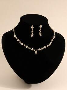 4件套优雅时尚婚礼首饰套装，包括项链、耳环和手链，镶钻新娘婚礼首饰套装，适合新娘、伴娘、正式场合及情人节配饰 - 金色 - 查看 3