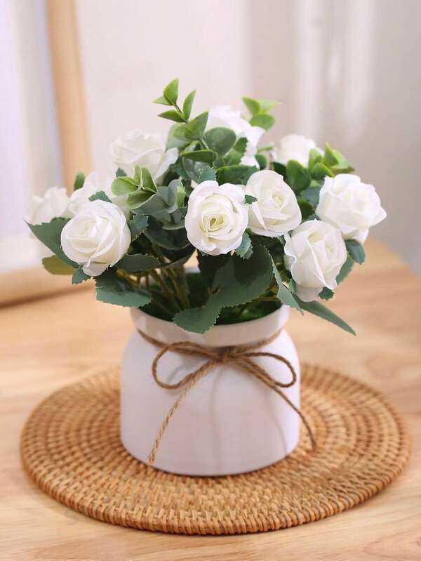 1pc Artificial Decorative Lifelike Rose Potted Plant, Home Office Living Room Decor