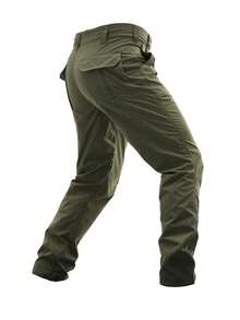 Men's Solid Color Multi-Pocket Cargo Pants With Flap Pocket Design, Heavy Duty Durable Work Trousers, Versatile For Daily Work, Hiking, Mountaineering - 軍綠色 - 查看 4