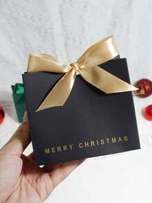 5pcs Christmas Gift Box With Ribbon Bow, Elegant Merry Christmas Party Favor Packaging, Small Treat Box For Holiday Candy, Jewelry, Cookies, Wedding Birthday Party Decoration, Black Box - Christmas Mini Box - View 4