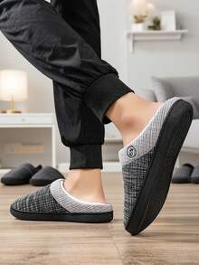 Large Size Men's Slippers For Fall & Winter, Classic Indoor Slippers With Anti-Slip Outsole, Soft & Comfortable, Minimalist Design, Couple Casual Home Slippers - Grey - View 6