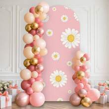 6.6FT Pink Daisies Arched Wall Cover Round Arch Backdrop For Birthday Party Banquet Wedding Decor(6.56x3.28ft,No Frame No Zipper)