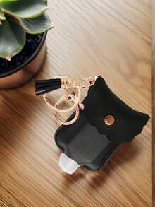 1pc Mini 30ml Hand Sanitizer Storage Bag - Pu Portable Hand Sanitizer Bottle Dispenser Leather Case, Perfume Bottle Keychain With Tassel Decoration, Perfume Bottle Keychain Small Bag Pendant, Portable Mini Empty Bottle Travel Protective Case, Imitation Leather Material, Ideal For Travel, Can Hold Lotion, Soap, Shampoo, Perfume, It Is A Portable Keychain For Outdoor Camping, Hiking And Travel. (Dispenser Bottle Not Included)