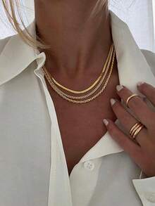 3 Pieces Women Y Shaped Necklace Set Exquisite Gold Snake Chain Minimalist Layered Jewelry Gift For Her Birthday Anniversary - Gold - View 6