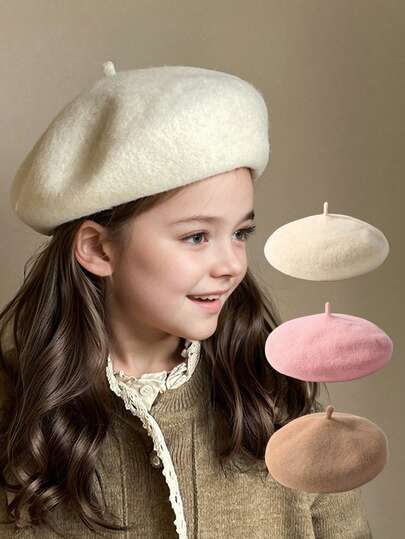 1 Stück Kinder Einfarbige Retro Barett Mütze, Unisex Süßer Modischer Künstler Kappe für Frühling & Herbst Kleinkind Mädchen Jungen Outdoor Alltag