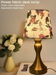 Vintage Floral Fabric Lamp With Energy-Saving LED, USB Powered - Metal Base, Warm Glow Suitable For Bedroom, Study Or Living Room Decor, Study Lighting | Vintage Style Lamp | Fabric Lampshade, Bedroom Desk Lamp