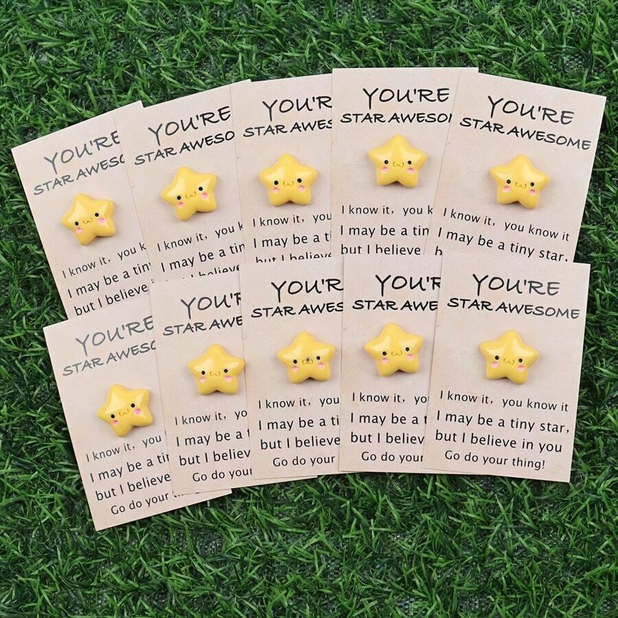 10Pcs Inspirational Resin Star Cards With Encouraging Messages, Acrylic & Paper, Star Pattern, Good Luck Theme, Invitation Pocket, Perfect For Family, Friends, New Year, Thanksgiving, End-Of-Year Gifts