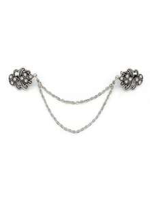 1 Piece Of Vintage Floral Chain Cardigan Clip, Women's Vintage Tassel Button Cape Shirt Collar, Suit Brooch, Jewelry Tassel Chain, Anti Drop Shoulder Shirt Collar Chain