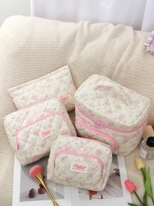 1 Peça/Conjunto de Bolsa Cosmética Acolchoada com Flores Rosas Fofas e Múltiplos Bolsos. Bolsa Cosmética Multifuncional e Portátil. Adequada para Cosméticos, Produtos de Cuidados com a Pele, Protetor Solar, Creme para as Mãos, Joias, Moedas, Absorventes, Fones de Ouvido, Telefones Celulares, Pequenos Itens e Outras Necessidades de Viagem, Necessidades de Cruzeiro, Necessidades de Dormitório, Presentes para Boas Amigas, Presentes de Dama de Honra, Presentes para Professores, Presentes de Aniversário, Presentes de Festa.