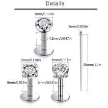 7 件套 16G 平背鼻环耳钉防过敏螺丝式耳屏耳轮软骨耳环耳钉穿孔饰品男女款耳钉 8 毫米
