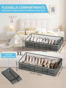 1PC 灰色床下鞋子收纳袋，收纳盒带透明盖无支撑架，可折叠鞋子收纳袋，枕头，毯子，毛毯大容量收纳袋，鞋袋，适用于家居闲置物品，卧室书房，床下收纳袋，返校必备物品，房间装饰，家居装饰，卧室装饰 - 灰色 - 查看 10