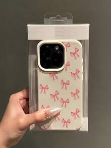 1 pieza Funda de teléfono personalizada con textura mate blanca y patrón de lazo rosa en toda la superficie, compatible con iPhone 16 Pro Max, 15, 14 Plus, 13, 12, 11 - Multicolor - Ver 4