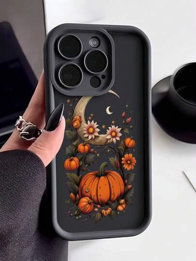 1 pieza Funda protectora de teléfono con estampado de calabaza y luna, de moda y resistente a caídas, compatible con iPhone11 12 13 14 11Promax 12Promax 13Promax 14Promax XR 15 15PRO 15PROMAX 16 16PRO 16PROMAX, GalaxyA05/A15/A25/A35/A53/A54/A55/S23/S24