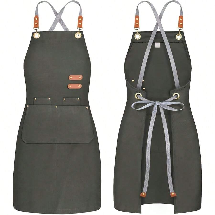 Chef Apron Bib Tool Apron For Man Woman Cross Back Straps With 4 Pockets For Kitchen Cooking Gardening Baking Working