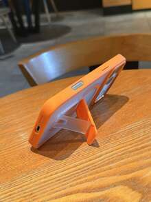 奢华哑光半透明磁性无线充电橙色手机壳带支架，适用于 16 15 14 13 12 11 Pro Max Plus，金属相机环，防震软保险杠硬后盖 - 橘色 - 查看 3