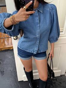 Seelio 女士灯笼袖牛仔衬衫，春夏新品