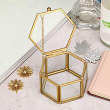 Glass Vintage Jewelry Box - Elegant Golden Geometric Jewelry Display Organizer For Home Decor, Perfect Keepsake Storage Solution For Rings, Earrings, And Trinkets, Ideal Gift For Birthdays, Anniversaries, And Holiday Celebrations, Stylish And Functional Decorative Box To Enhance Your Living Space And Keep Your Treasures Organized