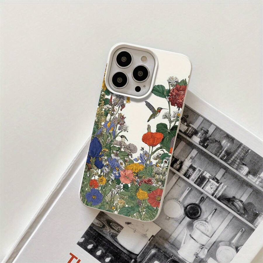 Fundas protectoras con diseño de colibrí y flor, con orificios grandes. Compatibles con los modelos 16 Pro, 16, 15 Pro, 14, 14 Plus, 14 Pro, 13, 13 Pro, 12 Pro y 11/11 Pro. Ideales para regalar en cumpleaños y celebraciones. - Blanco - Ver 1