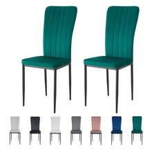 Mcc Direct Set Of 2 Dining Chairs, Velvet High Back Kitchen Chairs With Upholstered Soft Seat And Metal Legs For Home, Office, Dining And Reception - Elle - Hijau - View 4